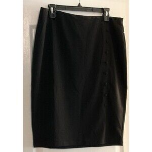New York Clothing Co Women's Pencil Skirt with Side Button Detail Size L, Black